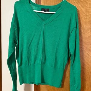 Green Merino V-Neck Women's Sweater